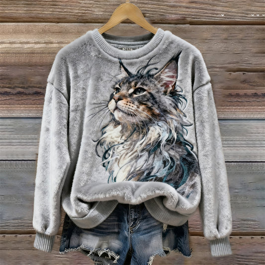 Comstylish Winter Cat Pattern Women's Flannel Sweatshirt