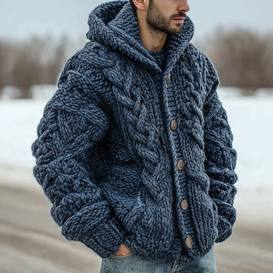 Men's Fair Isle Knit Casual Solid Hooded Sweater elevenforest
