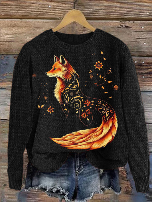 Fox Floral Art Cozy Knit Sweater artswardrobe