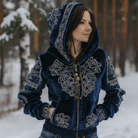 Comstylish Women's Vintage Viking Celtic Knot Style Plush Zip-up Hoodie