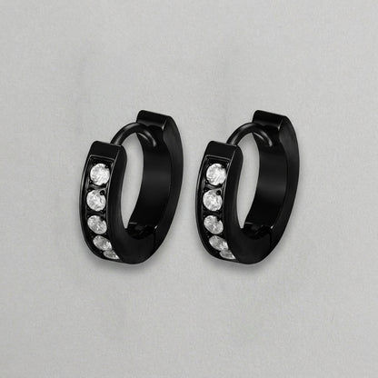 Black Stainless Steel Crystal Huggie Hoop Earrings