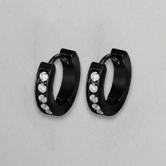Black Stainless Steel Crystal Huggie Hoop Earrings
