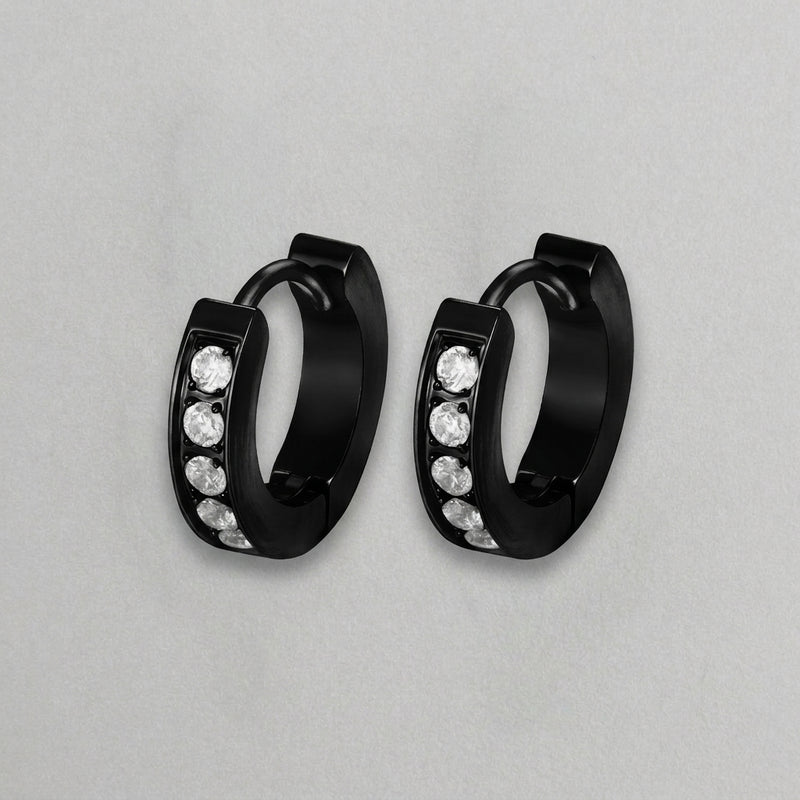 Black Stainless Steel Crystal Huggie Hoop Earrings