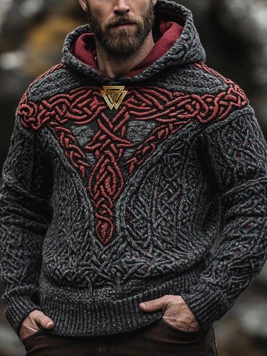 Men's Viking Inspired Embroidered Chunky Hooded Sweater elevenforest