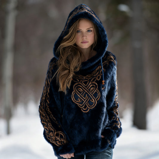 Comstylish Women's Vintage Viking Celtic Knot Art Pattern Plush Hoodie