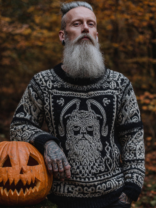 Men's Vintage Viking Halloween Embroidered Sweater artswardrobe