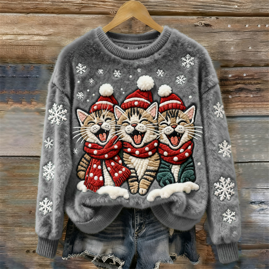 Comstylish Christmas Cats Women's Cozy Plush Sweater