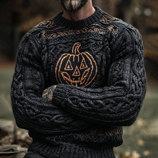Halloween Pumpkin Lights Men's Knit Crewneck Sweater elevenforest