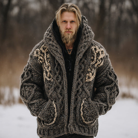 Men's Vintage Fairman Island Jacquard Thick Warm Hooded Sweater Cardigan elevenforest