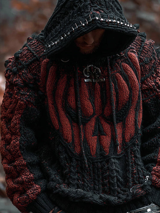 Men's Vintage Evil Pumpkin Smiley Face Hooded Sweater elevenforest
