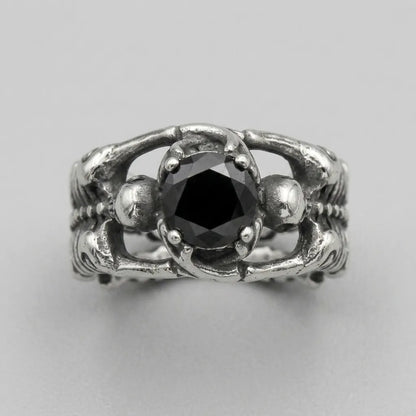 Twin Skeleton Embrace Black Gem Ring