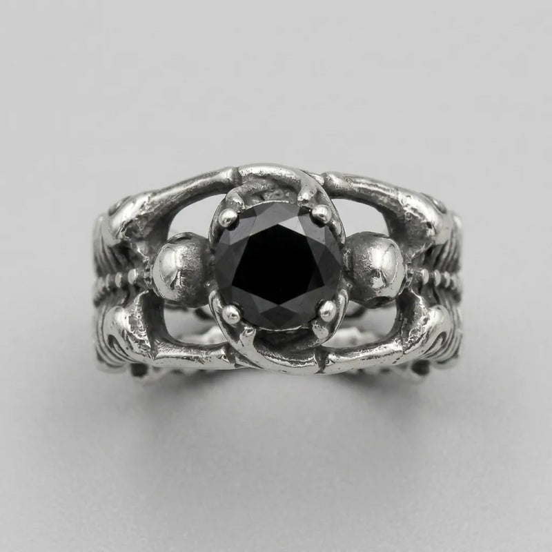 Twin Skeleton Embrace Black Gem Ring