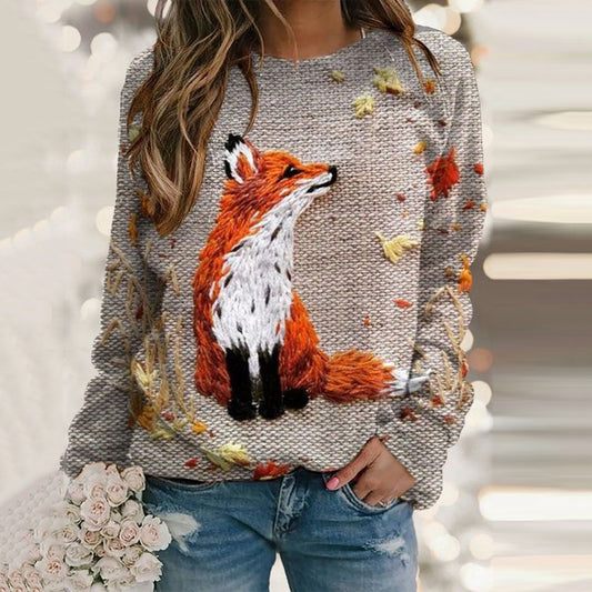 Fall Fox Autumn Art Print Knitted Pullover Sweater artswardrobe