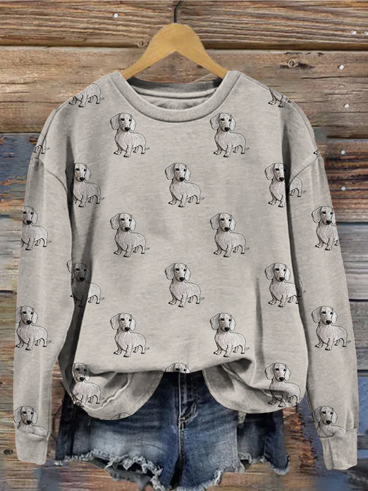 Comstylish Cute Dachshund Embroidered Vintage Sweatshirt