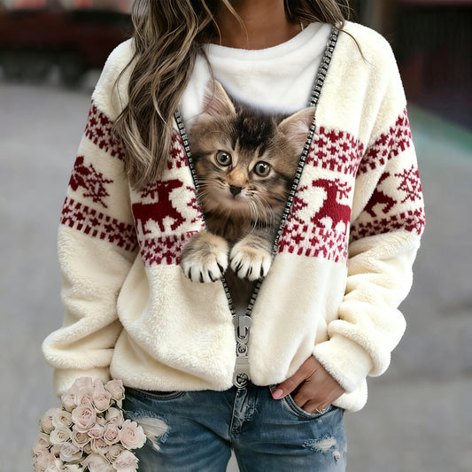 Lovely Cat Creative Graphic Flannel Christmas Sweatshirt elevenforest