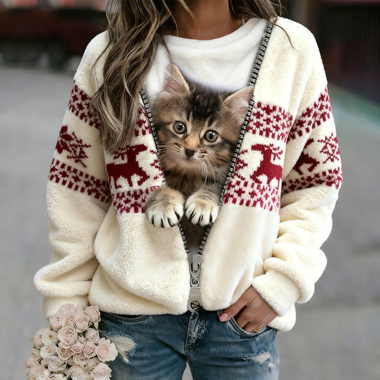 Lovely Cat Creative Graphic Flannel Christmas Sweatshirt artswardrobe