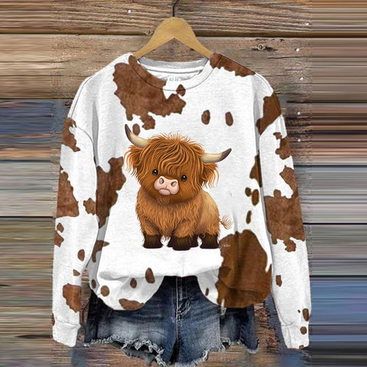 Comstylish Women's Small Highland Cow Print Casual Sweatshirt