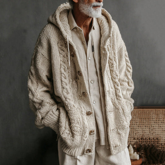 Men's Vintage Jacquard Button Pocket Aran Cardigan Sweater artswardrobe
