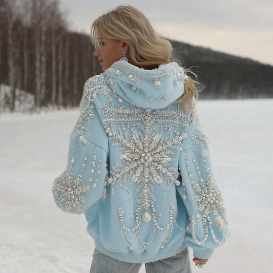 Comstylish Women's Christmas Snowflake Pattern Long Sleeve Casual Hoodie