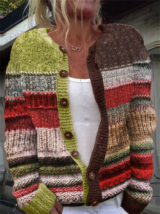Vintage Colorblock Patchwork Cozy Knit Cardigan elevenforest