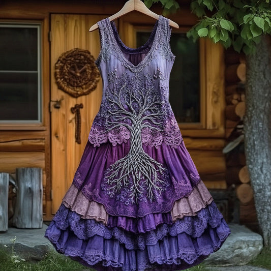 Vintage Life Of Tree Tribal Lace Patchwork Art Comfy Tank Dress artswardrobe
