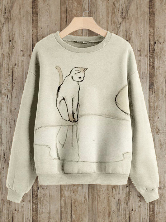 Lovely Cat Pattern Print Vintage Cozy Sweatshirt elevenforest