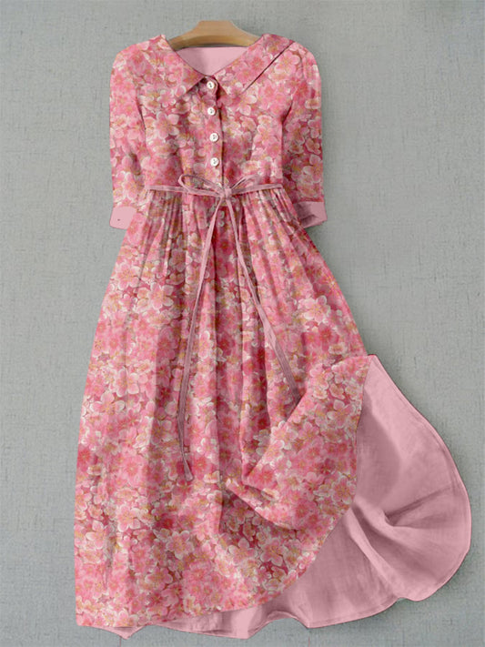 Comstylish Japanese Cherry Blossoms Pattern Lace-up Cozy Maxi Dress