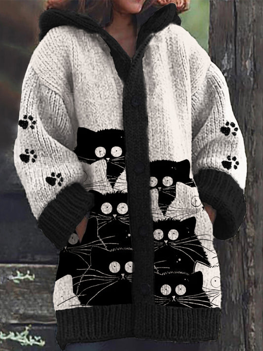 Comstylish Cute Cats Ladies Hooded Sweater Cardigan
