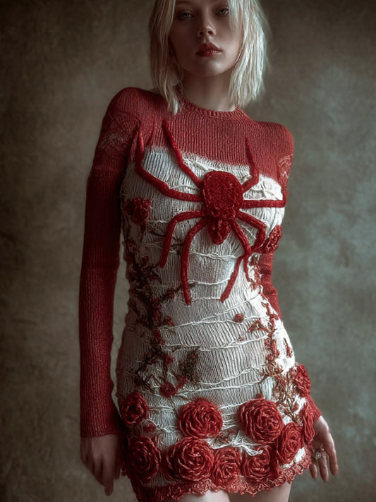 Comstylish Women's Halloween Spider And Rose Splicing Dress