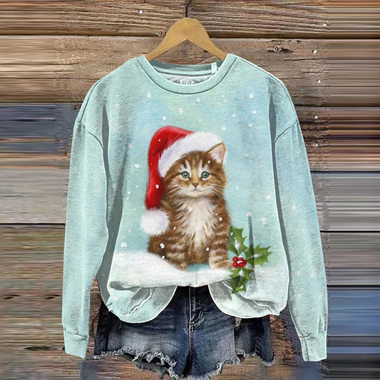 Women's Christmas Cute Cat Casual Sweatshirt elevenforest