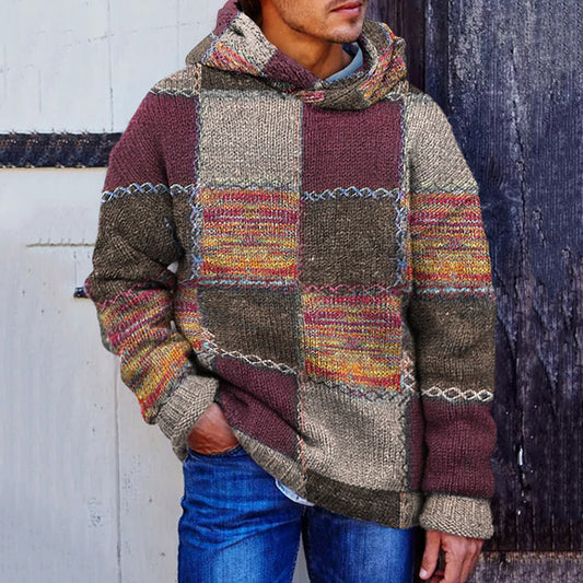 Men's Vintage Patchwork Cozy Hooded Sweater artswardrobe