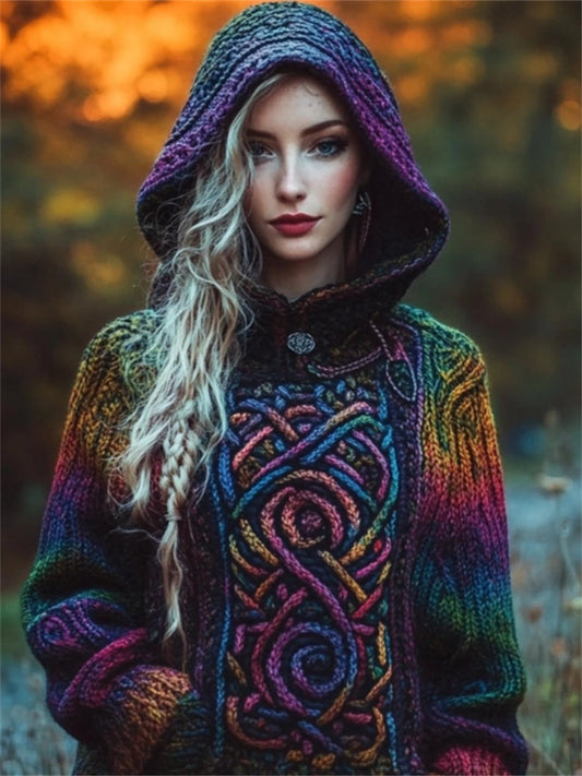 Mystical Galaxy Gradient Celtic Cozy Hooded Sweater elevenforest