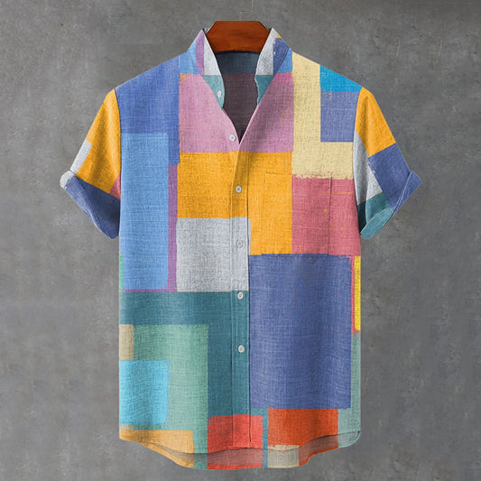 Men's Abstract Colorful Geometric Pattern Art Casual Short Sleeve Shirts artswardrobe