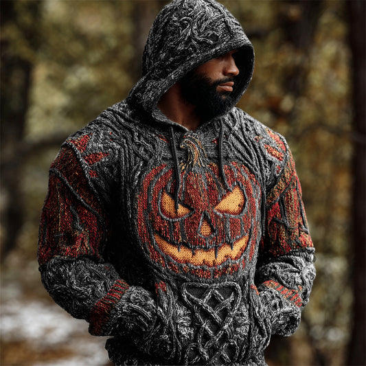 Halloween Pumpkin Lights Men's Chunky Knit Hooded Sweater artswardrobe