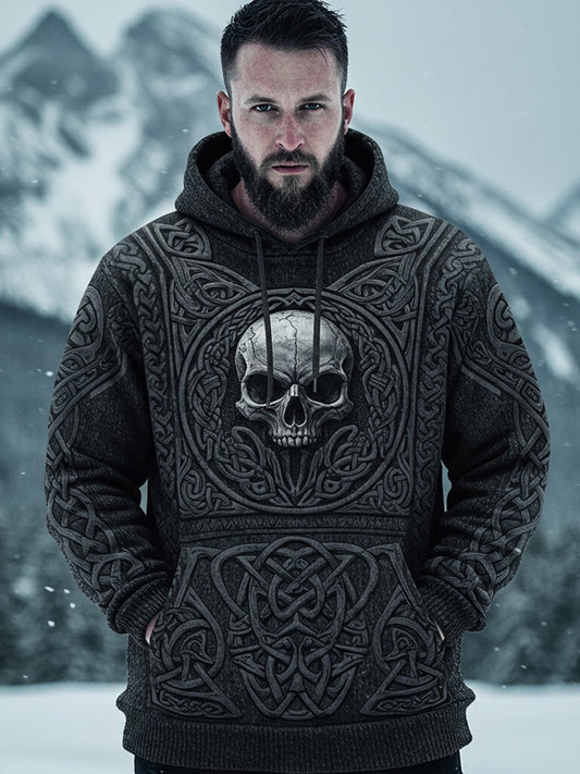 Men's Viking Tribal Skull Rune Celtic Inspired Knit Hooded Sweater elevenforest
