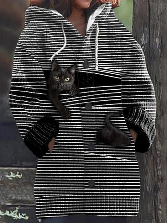 Women's Christmas Cute Pet Cat Printed Hoodie elevenforest