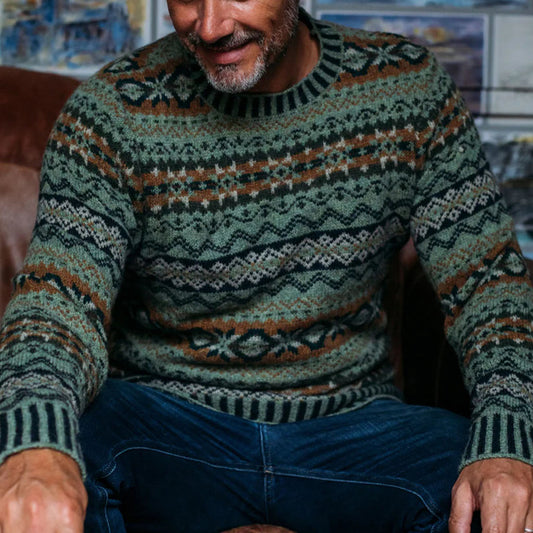 Vintage Brodie Knit Warmth Jacquard Icelandic Crew Neck Sweater（Unisex ） elevenforest