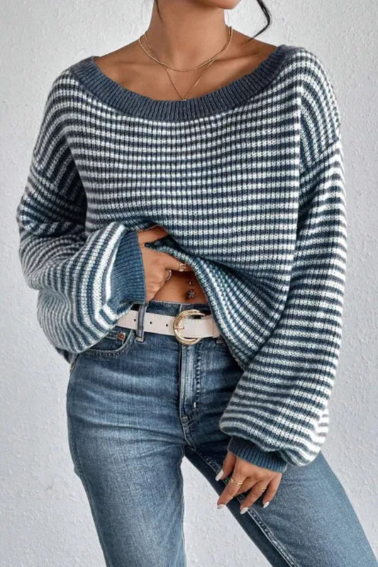 Noelia® | Striped long-sleeved sweater with a boat neck