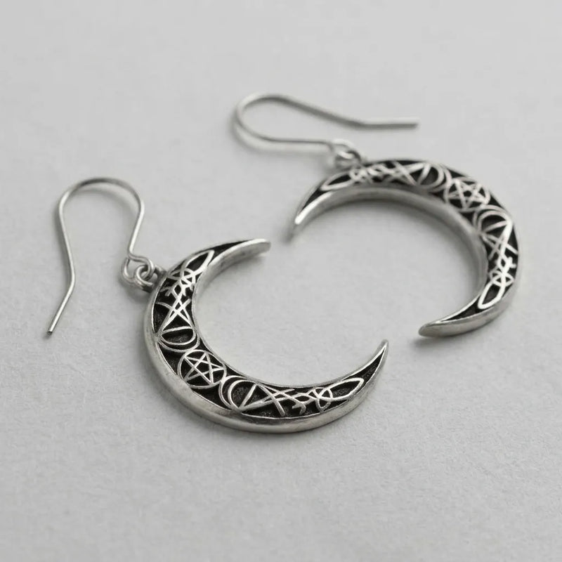 Pagan Crescent Moon Pentagram Earrings