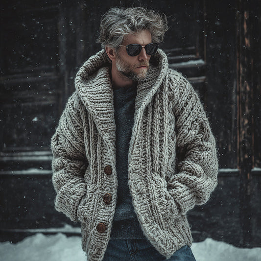 Men's Vintage Fairman Island Jacquard Thick Warm Hooded Sweater Cardigan elevenforest