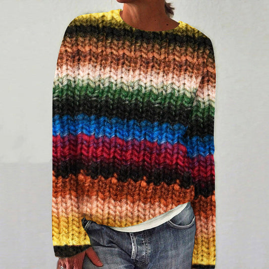 Women'S Vintage Colorful Chunky Knit Contrasting Colors Art Sweater artswardrobe