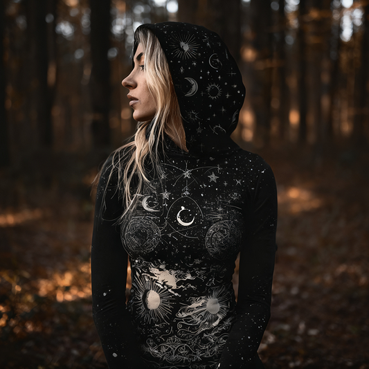 Comstylish Star And Moon Mythology Retro Style Women's Hooded Sweatshirt