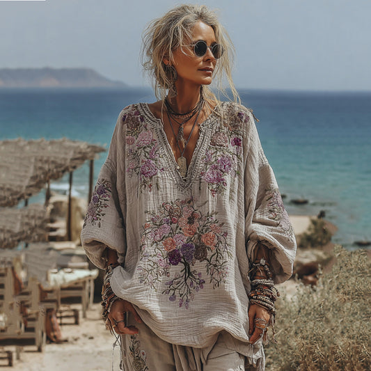 Comstylish Women's Tree Of Life Floral Art V Neck Comfy Shirt