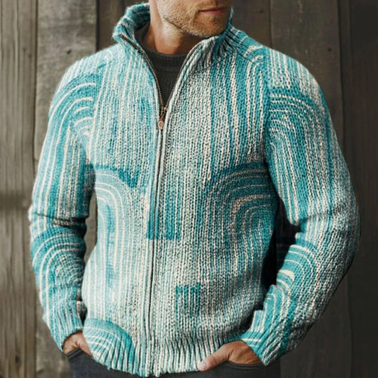 Men's Retro Geometric Contrast Zip Sweater artswardrobe