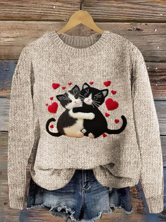 Comstylish Women's Cute Pet Cat Embroidery Printed Sweater