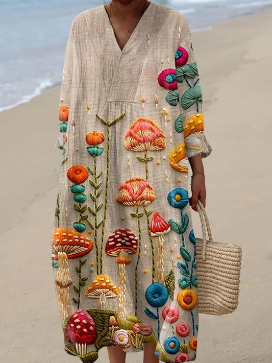 Women's Embroidery Floral Art Print Dress artswardrobe