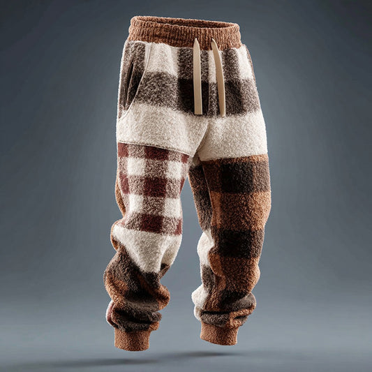 Men's Vintage Geometric Pattern Plush Sweatpants artswardrobe