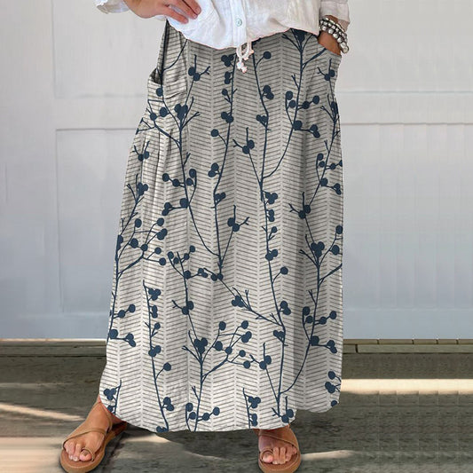 Comstylish Floral Print Pocket Casual Skirt