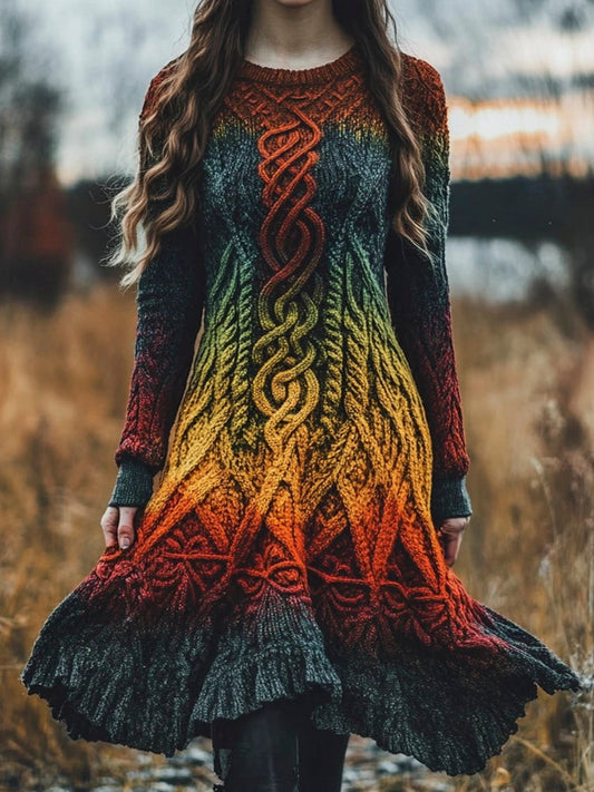 Viking Gradient Celtic Knot Pattern Women's Sweater Midi Dress elevenforest