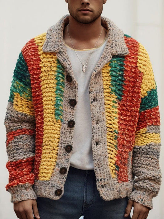 Multicolor Striped Patchwork Soft Knit Cardigan elevenforest